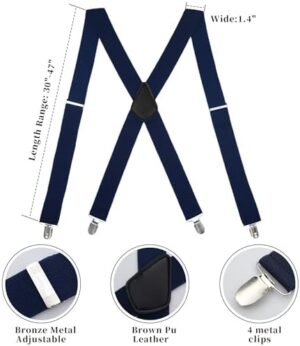 MIAOMIAO Men's 1 1/2 Inch Heavy Duty Adjustable X-Back Suspenders with Strong Clips for Work and Jeans - Image 2