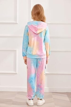 Arshiner 2 Pieces Girls Outfits Tie Dye Sweatsuits Pant Set Long Sleeve Athletic Sweatshirts and Sweatpants with Pockets - Image 4