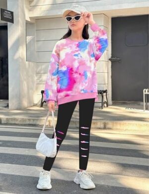 Girls Clothes, Girls Outfits Tie Dye Sweatshirt Tops and Leggings Sweatpants 2 Piece Fall Winter Clothes Set 6-14T - Image 2