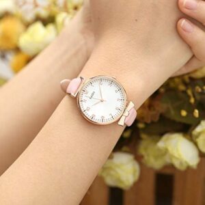 Top Plaza Womens Ladies Classic Simple Leather Analog Quartz Wrist Watch Rose Gold Case Arabic Numerals Casual Dress Watches - Image 2