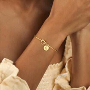 Turandoss Gold Initial Bracelets for Women - Dainty Gold Knot Letter A-Z Initial Bracelet for Women, Personalized Cuff Bangle Bracelet for Women, Gold Jewelry for Women - Image 2