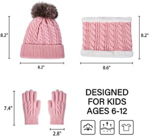 Kids Hat Gloves Scarf Set for Girls Boys 1-12 Years Old Winter Warm Fleece Lined - Image 2