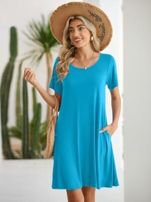 BELAROI Womens Summer Casual T Shirt Dress Loose Swing Tunic Dress Short Sleeve Sundress with Pockets - Image 3