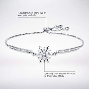 BISAER Snowflake Tennis Bracelets for Women White Gold Plated Cubic Zirconia Bracelet with Adjustable Chain, Anniversary, Birthday, Mother Day, Women' s Day Bracelet - Image 3