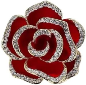 Crystal Rhinestone Red Flower Brooch Women's Camellia Pin Rhinestone Floral Brooch Ladies' Fashion Clothing Brooch Jewelry Accessory