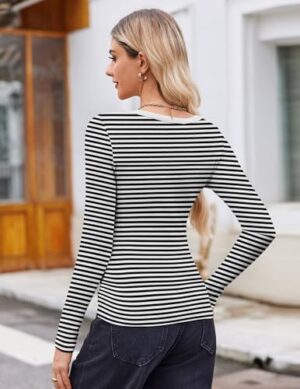 Zeagoo Women's Long Sleeve Scoop Neck Shirts Casual Slim Fit Rib Knit Tops Summer Fall Basic Business Work Tee - Image 5