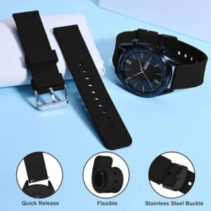 WOCCI 20mm Silicone Watch Band, Quick Release Rubber Replacement Strap with Black Stainless Steel Buckle (Black) - Image 3