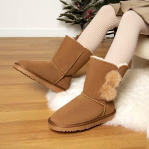 DREAM PAIRS Girls Boots Kids Boys Winter Snow Suede Mid Calf Boots Faux Fur Lined FuzzyChic Kid's Lolly for Little Kid/Big Kid - Image 5