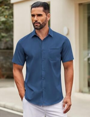 COOFANDY Mens Short Sleeve Casual Button Down Shirts Summer Untucked Dress Shirts with Pocket - Image 2