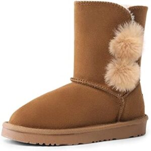 DREAM PAIRS Girls Boots Kids Boys Winter Snow Suede Mid Calf Boots Faux Fur Lined FuzzyChic Kid's Lolly for Little Kid/Big Kid