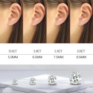 Saintda Moissanite Earrings for Women Gold/Ruthenium Vermeil 925 Sterling Silver 0.5-2ct D Color VVS1 FL Clarity Excellent Round Cut Lab Grown Diamond Stud Earrings Women Girls Jewelry Gifts - Image 3