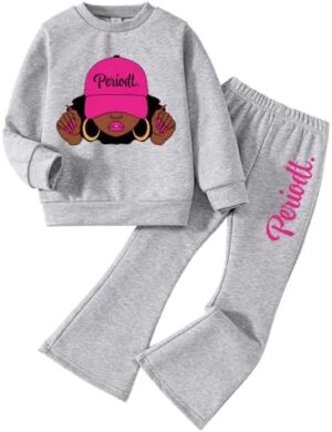 Toddler Girls Clothing Sets-Cartoon Graphic Print Crewneck Sweatshirt & Flare Leg Pants-2 Piece Outfits Size 3-7T