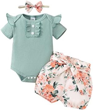 Mioglrie Newborn Baby Girl Clothes Romper Shorts Set Cute Infant Summer Outfits Cotton Baby Clothes for Girls