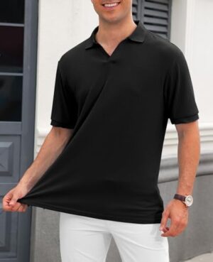 Hodaweislop Men's Knit Polo Shirts V Neck Casual Short Sleeve Classic Fit Ribbed Golf Shirt - Image 4