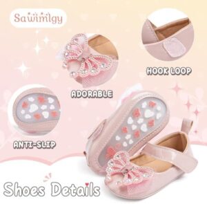 Sawimlgy Baby Girls Mary Jane Sequins Crown Flats PU Leather Wedding Party Princess Ballet Shoe Infant Rubber Sole Prewalker Toddler First Crib Shoes - Image 5