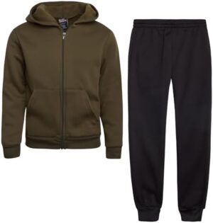 Boys' Fleece Jogger Set - 2 Piece Basic Solid Full Zip Hoodie and Sweatpants for Boys (Size: 8-18)