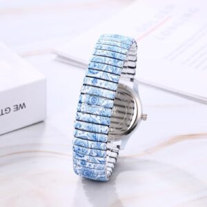 JewelryWe Womens Stretch Band Watches: Easy Reader Analog Quartz Elastic Watch Casual Floral Expansion Band Wristwatch for Valentine's Day - Image 4