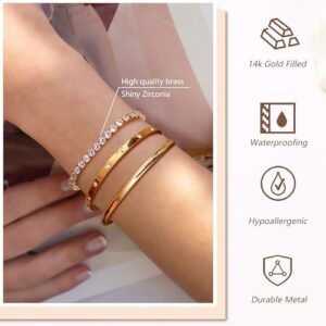 Fansilver 14K Gold Bracelets for Women Trendy Bangle Cuff Chain Bracelets Set Gold Plated Paperclip Bead Tennis Bracelet Chunky Gold Filled Bracelet Stack 3/4PCS - Image 2