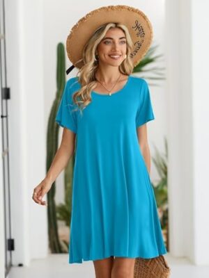 BELAROI Womens Summer Casual T Shirt Dress Loose Swing Tunic Dress Short Sleeve Sundress with Pockets - Image 4