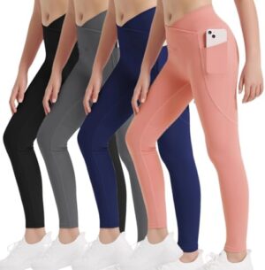 EXARUS 4 Pack Girls Leggings Kids Yoga Pants Crossover V Waist Ankle/Full Length High Waisted for School Casual Dance