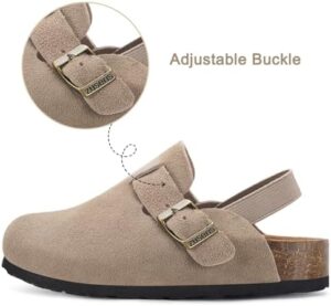 ZUSERIS Kids Suede Clogs Toddler Clogs Boys Girls Cork Footbed Sandals Potato Shoes Leather Slip On Mules with Adjustable Buckle - Image 2