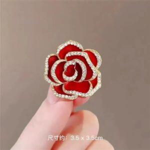 Crystal Rhinestone Red Flower Brooch Women's Camellia Pin Rhinestone Floral Brooch Ladies' Fashion Clothing Brooch Jewelry Accessory - Image 6