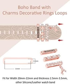 (Include Band) Decorative Ring Loops Compatible with Apple Watch Band Charms 41mm 40mm 38mm 42mm 44mm 45mm 49mm Women, Boho Engraved Silicone Dressy Strap for iWatch Series 9 Ultra SE 8 7 6 5 4 3 2 1 - Image 4