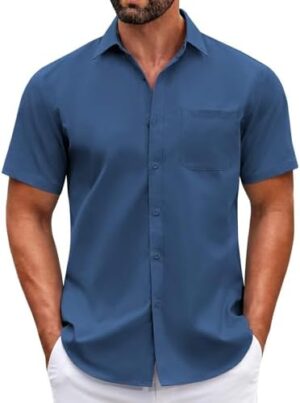 COOFANDY Mens Short Sleeve Casual Button Down Shirts Summer Untucked Dress Shirts with Pocket