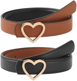 AWAYTR Girls Reversible Leather Belt - Cute Heart Buckle Toddler Belt for Kids Dress Pants