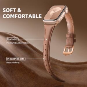 DaQin Slim Leather Band Compatible with Apple Watch Band for Women 40mm 38mm 41mm 42mm 44mm 46mm 45mm 49mm, Top Grain Genuine Leather Wristband for iWatch Band for Women Series 10 9 8 7 6 5 4 3 2 1 SE - Image 9