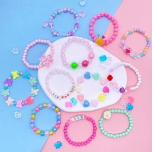 12 PCS Kids Bracelets for Girls Jewelry Little Girl Beaded Bracelets Flower Butterfly LOVE Letter Pink Princess Pretend Play Easter Christmas Birthday Gift - Image 5