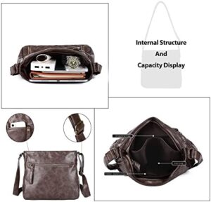 Small Crossbody Bags for Women Lady Over Shoulder Purse Hobo Tote handbag Soft Washed Leather with Multi Pocket - Image 4