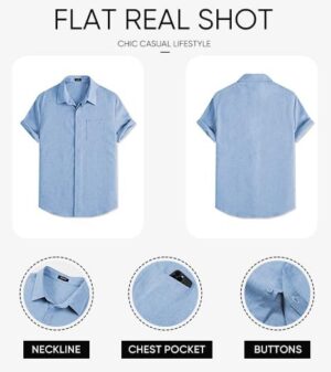 JMIERR Men's Short Sleeve Casual Button Down Shirt Summer Beach Lightweight Wedding Shirt with Pocket - Image 6