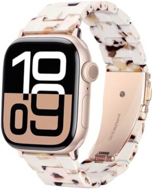 HOPO Compatible With Apple Watch Band 49mm 46mm 45mm 44mm 42mm 41mm 40mm 38mm Thin Light Resin Strap Bracelet With Stainless Steel Buckle Replacement For iWatch Series SE Series 10 9 8 7 Ultra 6 5 4 3 2 1 for Women Men