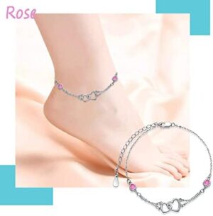 Dorunmo Anklet/Bracelet for Women 925 Sterling Silver Birthstone Jewelry Cubic Zirconia Double Heart Chain Jewelry for Mom Wife Friend Bride Valentine's Day Christmas Birthday Mother's Day - Image 4