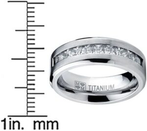 Metal Masters Titanium Men's Wedding Band Engagement Ring with 9 Large Princess Cut Cubic Zirconia - Image 6