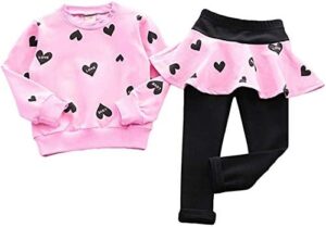 Little Girls Outfits Clothes Toddler Long Sleeve Heart Print Hoodie Shirts Top + Leggings Kids Clothing Set - Image 4