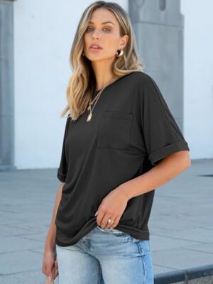 ANRABESS Women Oversized T Shirts Short Sleeve Summer Tops Casual Loose Basic Tee Shirts 2025 Trendy Clothes with Pocket - Image 3