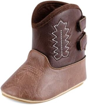 MK MATT KEELY Leather Western Boots Cowboy Bootie Soft Sole Non-Slip Crib Shoes for Baby Infant Toddler Girls Boys Newborn