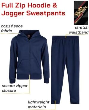 Boys' Fleece Jogger Set - 2 Piece Basic Solid Full Zip Hoodie and Sweatpants for Boys (Size: 8-18) - Image 2