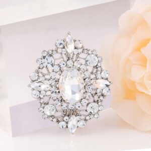 LAXPICOL Vintage Clear Austrian Crystal Brooch Pin for Women Elegant Wedding Bridal Brooches Broach Pin 1.69"*1.39" - Image 3