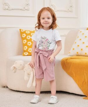 Toddler Kid Girl Outfits Clothes Floral Short Sleeve T-Shirt Top + Waist Pocketed Summer Short Set Girl Clothes - Image 2