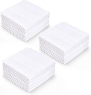 Premium Men’s White Handkerchiefs – 65% Polyester, 35% Cotton Blend – Durable, Soft, and Absorbent – Set of 13