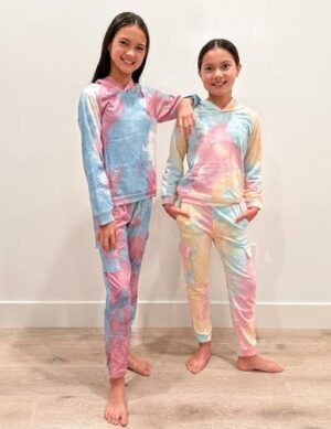 Arshiner 2 Pieces Girls Outfits Tie Dye Sweatsuits Pant Set Long Sleeve Athletic Sweatshirts and Sweatpants with Pockets - Image 5