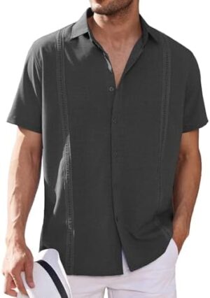 COOFANDY Mens Short Sleeve Cuban Guayabera Shirt Casual Summer Beach Button Down Shirts