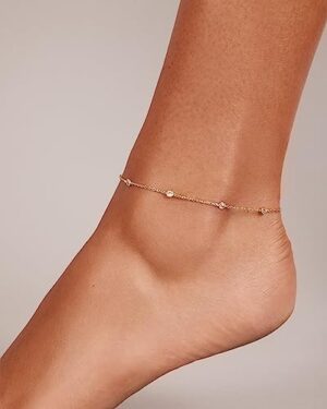 PAVOI 14K Gold Plated Charm Link Chain Anklets for Women | Dainty Cubic Zirconia Boho Dot Evil Eye Star Station Solitaire Pearl Beaded Festival Adjustable Gold Anklets - Image 2