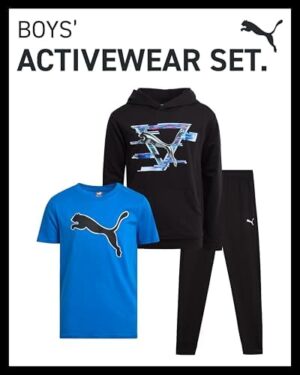 PUMA Boys' Jogger Set - 3 Piece Soft Fleece Pullover Hoodie, Short Sleeve T Shirt and Jogger Pant Set for Boys (4-16) - Image 2