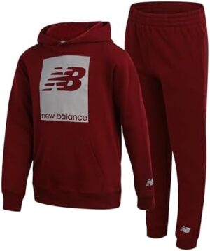 New Balance Boys' Sweatsuit Set - 2 Piece Cotton Blend Fleece Pullover Hoodie and Active Jogger Sweatpants for Boys (8-12)