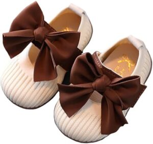 Baby Girls Shoes Bowknot Mary Jane Flats Newborn Infant Toddler Non Slip Rubber Sole Princess Ballet Wedding Dress First Walking