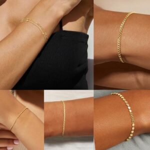 Dainty 14K Gold Bracelets for Women - Waterproof Stackable Gold Bracelet Set - Perfect for Stylish Women - Image 5